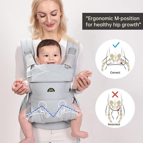 Baby Carrier for Newborns to Toddlers, Adjustable, Ultra-Soft and Weightless, Ergonomic Baby Carrier with Head Support, Baby Travel Gear, Baby Essentials (Grey) in Saudi Arabia