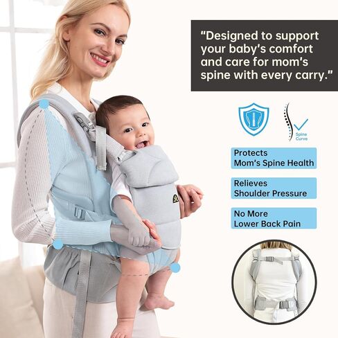 Baby Carrier for Newborns to Toddlers, Adjustable, Ultra-Soft and Weightless, Ergonomic Baby Carrier with Head Support, Baby Travel Gear, Baby Essentials (Grey) in Saudi Arabia