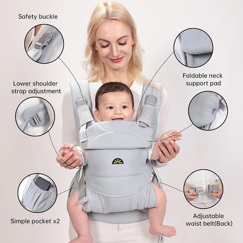 Baby Carrier for Newborns to Toddlers, Adjustable, Ultra-Soft and Weightless, Ergonomic Baby Carrier with Head Support, Baby Travel Gear, Baby Essentials (Grey) in Saudi Arabia