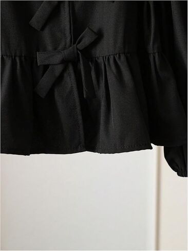 OYOANGLE Toddler Girl's Tie Front Blouse Puff Sleeve Peplum Tops Ruffle Babydoll Bow Lace Up Shirts in Saudi Arabia