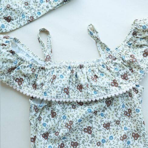 Toddler Swimsuits Girls Floral Printed Long Sleeve One Piece Rash Guard Swimsuit Cute with hat Suits 12-24M3t4t in Saudi Arabia