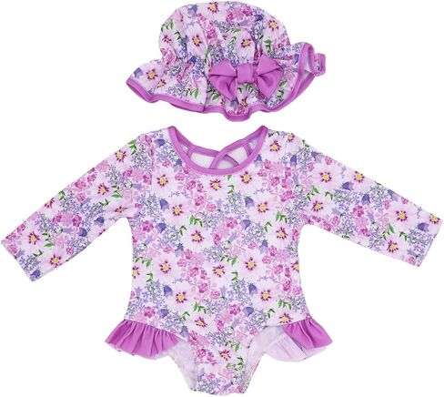 Toddler Girl Swimsuit UPF 50+ One-Piece Rash Guard with Button - Long Sleeve Sun Protection Swimwear in Saudi Arabia