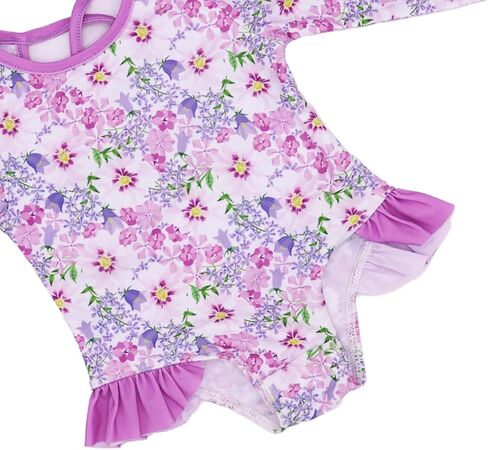 Toddler Girl Swimsuit UPF 50+ One-Piece Rash Guard with Button - Long Sleeve Sun Protection Swimwear in Saudi Arabia
