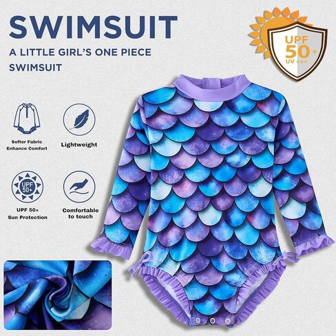 UMELOK ملابس سباحة للفتيات الرضع ملابس سباحة من Rashguard قطعة واحدة بعامل حماية من أشعة الشمس 50+ للحماية من الشمس بدلة استحمام للطفح الجلدي in Kuwait