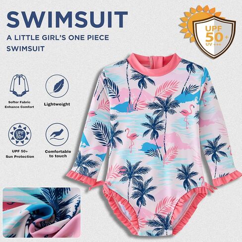 UMELOK ملابس سباحة للفتيات الرضع ملابس سباحة من Rashguard قطعة واحدة بعامل حماية من أشعة الشمس 50+ للحماية من الشمس بدلة استحمام للطفح الجلدي in Kuwait