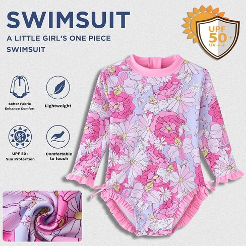 UMELOK ملابس سباحة للفتيات الرضع ملابس سباحة من Rashguard قطعة واحدة بعامل حماية من أشعة الشمس 50+ للحماية من الشمس بدلة استحمام للطفح الجلدي in Kuwait
