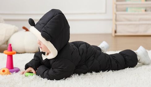 بدلة ثلج للأطفال من uideazone ملابس شتوية للأطفال الأولاد والبنات مقاس 3-24 مترًا بدلة قفز بقلنسوة للأطفال حديثي الولادة منتفخة رومر in Kuwait