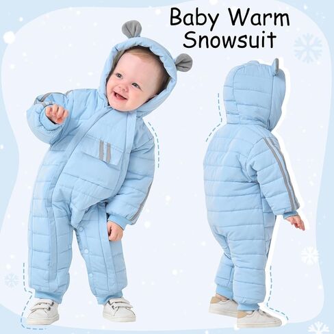 بدلة ثلج للأطفال من JiAmy Baby بغطاء للرأس للشتاء، ملابس شتوية مزدوجة للفتيات والأولاد بسحاب in Kuwait