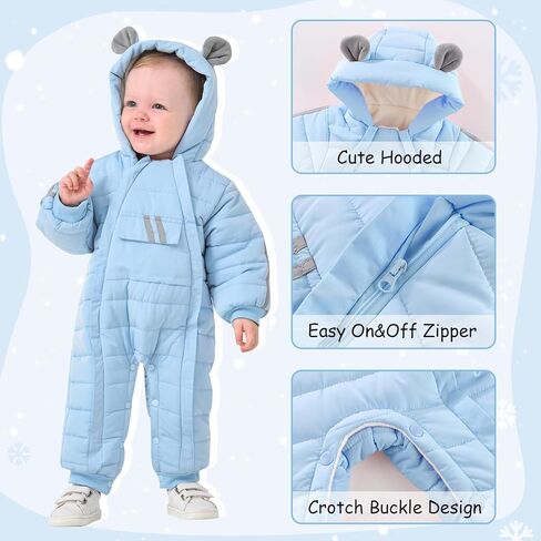 بدلة ثلج للأطفال من JiAmy Baby بغطاء للرأس للشتاء، ملابس شتوية مزدوجة للفتيات والأولاد بسحاب in Kuwait