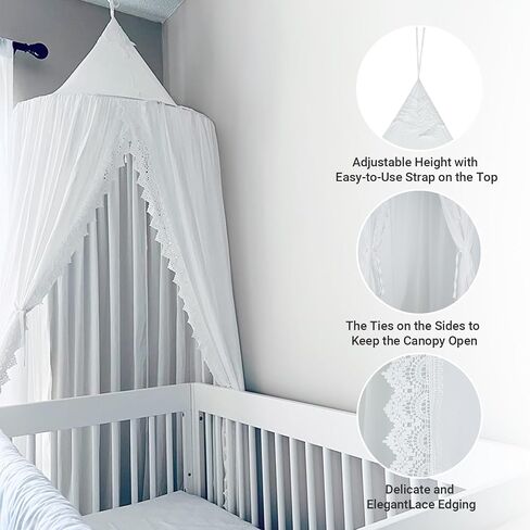 OldPAPA Kids Bed Canopy with Pom Pom Hanging Mosquito Net for Baby Crib Nook Castle Game Tent Nursery Play Room Decor，White in Saudi Arabia