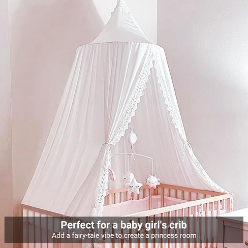 OldPAPA Kids Bed Canopy with Pom Pom Hanging Mosquito Net for Baby Crib Nook Castle Game Tent Nursery Play Room Decor，White in Saudi Arabia