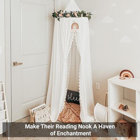 OldPAPA Kids Bed Canopy with Pom Pom Hanging Mosquito Net for Baby Crib Nook Castle Game Tent Nursery Play Room Decor，White in Saudi Arabia