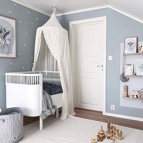 OldPAPA Kids Bed Canopy with Pom Pom Hanging Mosquito Net for Baby Crib Nook Castle Game Tent Nursery Play Room Decor，White in Saudi Arabia