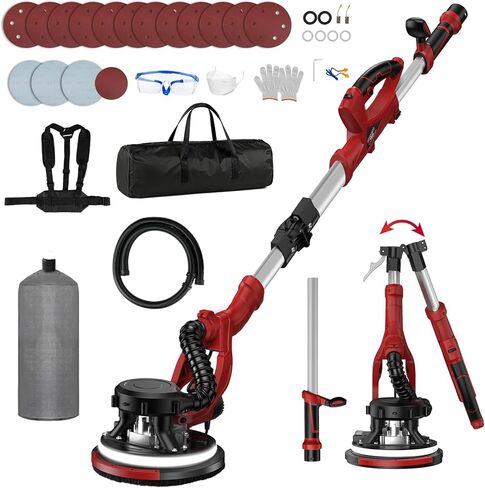 ماكينة صنفرة الحوائط الجافة مع مجمع الغبار الفراغي، أداة MODOFO أداة إزالة سقف الفشار المطورة 1200 وات 5 سرعات متغيرة 800-2100 دورة في الدقيقة مزيل سقف الفشار للحوائط الجافة من Lijadora Para بمقبض قابل للتمديد in Kuwait