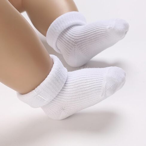 جوارب لحديثي الولادة، جوارب قطنية بيضاء ذات أساور دائرية للتعميد مع صليب للأطفال الأولاد والبنات in Kuwait
