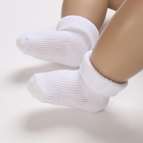 جوارب لحديثي الولادة، جوارب قطنية بيضاء ذات أساور دائرية للتعميد مع صليب للأطفال الأولاد والبنات in Kuwait