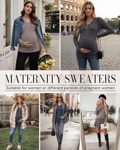 3 Pack Women's Maternity Shirts Long Sleeve Sweaters Pregnancy Henley Tops Ribbed Side Ruched Tunic Tees Outfits in Saudi Arabia