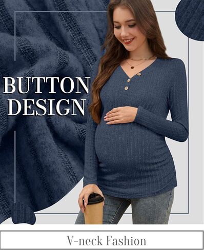 3 Pack Women's Maternity Shirts Long Sleeve Sweaters Pregnancy Henley Tops Ribbed Side Ruched Tunic Tees Outfits in Saudi Arabia