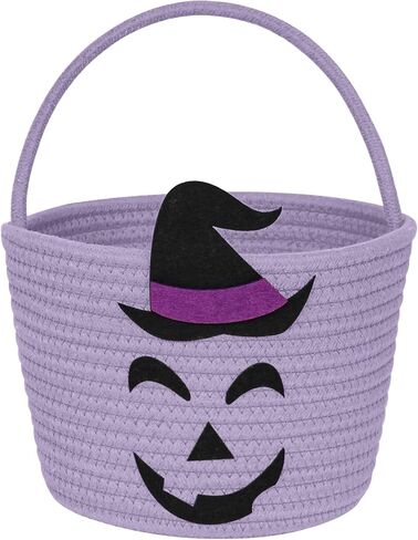 Halloween Basket for Kids, Woven Cotton Rope Pumpkin Candy Basket, Cute Trick or Treat Bucket with Handle, Small Orange Boo Spooky Bins for Kids Adults, Halloween Decoration Gift Bin Empty in Saudi Arabia