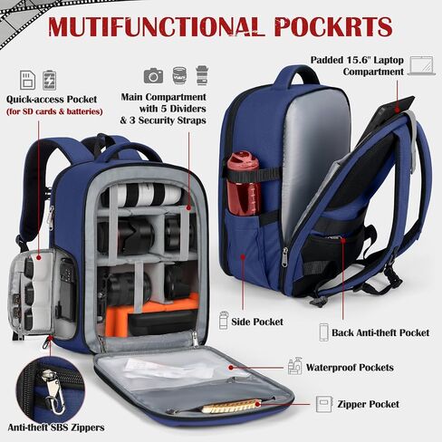 SDYSM Camera Backpack, Hardshell DSLR/SLR Camera Bag with Lens Pouch & 15.6" Laptop Compartment Waterproof Camera Case with Rain Cover Photography Backpack Compatible for Canon/Nikon/Sony/Drone Black in Kuwait