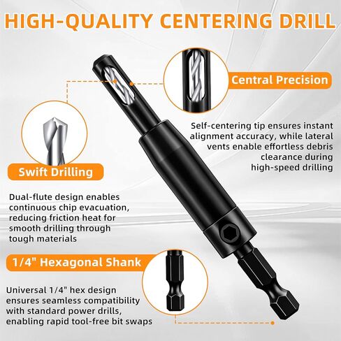 Self Centering Drill Bit Set, Upgraded VIX Bit, CC2430 3/32'',7/64",1/8''for 1/4In Hex Shank, #6#8#10 Hinge Drilling, Ultra-Durable Steel Construction (3 Pcs Set) in Saudi Arabia