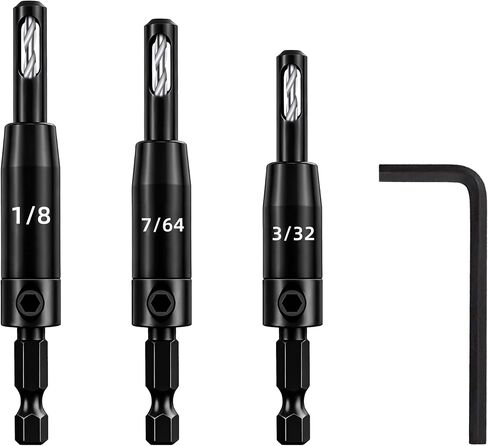 Self Centering Drill Bit Set, Upgraded VIX Bit, CC2430 3/32'',7/64",1/8''for 1/4In Hex Shank, #6#8#10 Hinge Drilling, Ultra-Durable Steel Construction (3 Pcs Set) in Saudi Arabia