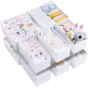Vtopmart 12 Pack Baby Clothes Organizer, Dresser Drawer Organizer for Baby Clothing, Foldable Fabric Closet Drawer Storage Bins, Nursery Dresser Dividers for Bra, Socks, Ties, Scarf in Kuwait