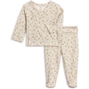Colored Organics - Newborn Kimono Wrap Top and Footed Pant Set - Organic Cotton Infant Layette Clothing Set in Kuwait