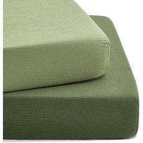 2 Pack Muslin Crib Sheet for Boys and Girls - 100% Cotton Fitted Crib Sheet for Toddler Standard Crib Mattress, Soft and Breathable, 52"x28", Forest Green&Light Green in Saudi Arabia