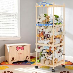 Stuffed Animal Storage and Holder - Large Size Wooden Animals Zoo Toy Organizer with Elastic Bands, Swivel Wheels and Castle Stickers, For Toddler Rooms, Playrooms, Bedrooms(58x16x16inch) in Saudi Arabia