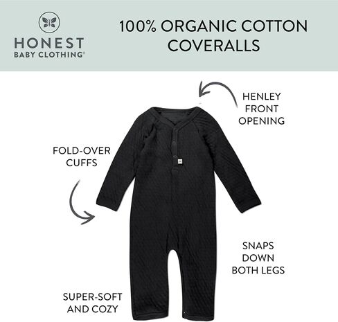 HonestBaby unisex-baby Long Sleeve Center Snap Coverall 100% Organic Cotton for Infant, Baby Boys, Girls in Saudi Arabia