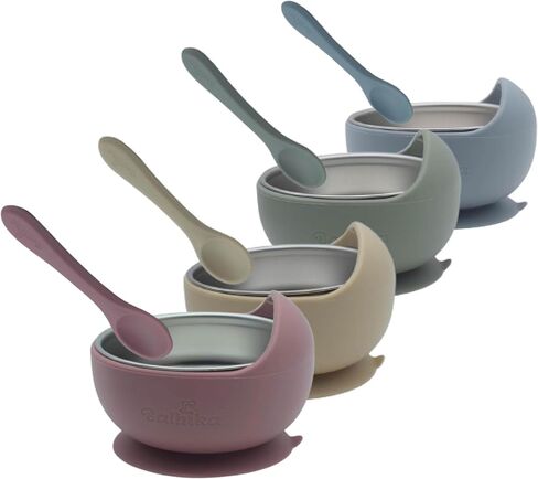 Silicone Baby Bowl Feeding Set – 12-Piece Set with Stainless Steel Inserts and Baby Spoons – BPA-Free Suction Bowls for Babies and Toddlers – Easy to Clean, Safe Mealtime Set for Self-Feeding in Saudi Arabia