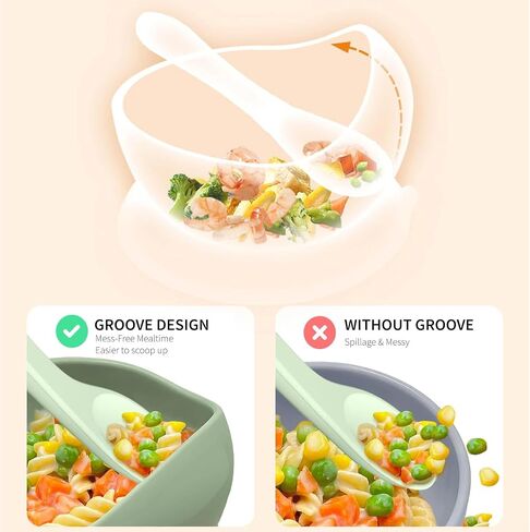 Silicone Baby Bowl Feeding Set – 12-Piece Set with Stainless Steel Inserts and Baby Spoons – BPA-Free Suction Bowls for Babies and Toddlers – Easy to Clean, Safe Mealtime Set for Self-Feeding in Saudi Arabia