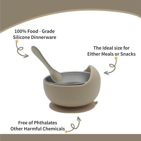 Silicone Baby Bowl Feeding Set – 12-Piece Set with Stainless Steel Inserts and Baby Spoons – BPA-Free Suction Bowls for Babies and Toddlers – Easy to Clean, Safe Mealtime Set for Self-Feeding in Saudi Arabia