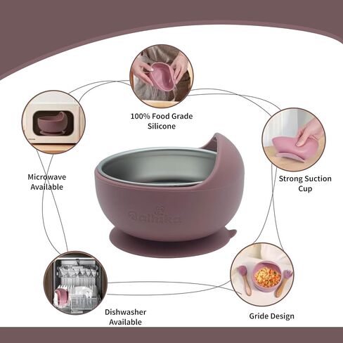 Silicone Baby Bowl Feeding Set – 12-Piece Set with Stainless Steel Inserts and Baby Spoons – BPA-Free Suction Bowls for Babies and Toddlers – Easy to Clean, Safe Mealtime Set for Self-Feeding in Saudi Arabia