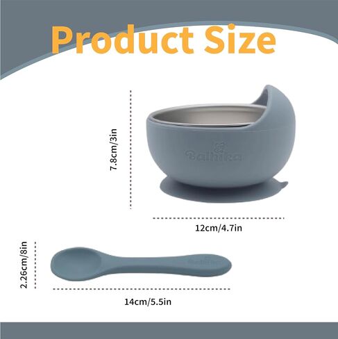 Silicone Baby Bowl Feeding Set – 12-Piece Set with Stainless Steel Inserts and Baby Spoons – BPA-Free Suction Bowls for Babies and Toddlers – Easy to Clean, Safe Mealtime Set for Self-Feeding in Saudi Arabia
