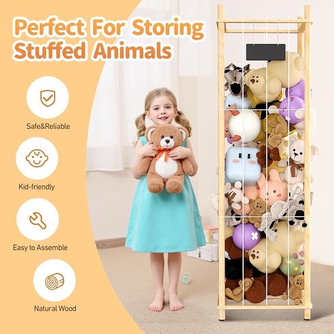 Stuffed Animal Storage & Organizer, Thick Wooden Toy Zoo Holder, Extra Large Capacity Plush Toy Cage for Toddler Rooms, Playrooms & Bedrooms, 16.14'' Wide Natural in Saudi Arabia