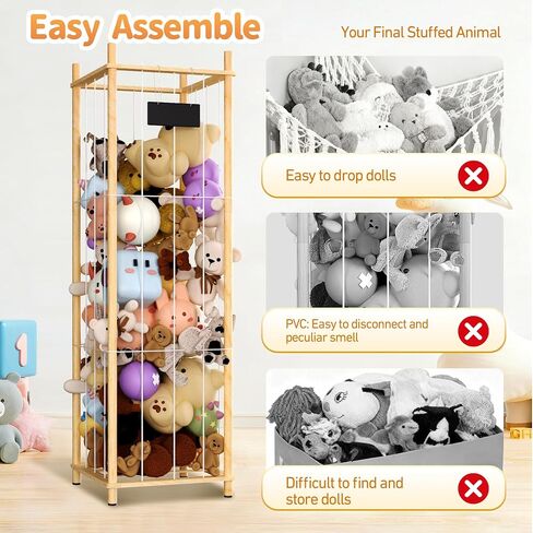 Stuffed Animal Storage & Organizer, Thick Wooden Toy Zoo Holder, Extra Large Capacity Plush Toy Cage for Toddler Rooms, Playrooms & Bedrooms, 16.14'' Wide Natural in Saudi Arabia