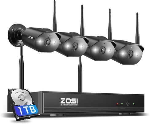 نظام كاميرا أمان ZOSI 2K Wi-Fi 6، 4PACK 3MP Plug-in WiFi Cameras داخلي وخارجي، اكتشاف الأشخاص، رؤية ليلية ملونة، صوت ثنائي الاتجاه، إنذار ضوئي وصفارة إنذار، مراقبة عن بعد، 8CH 4K NVR، 1 تيرابايت HDD in Kuwait