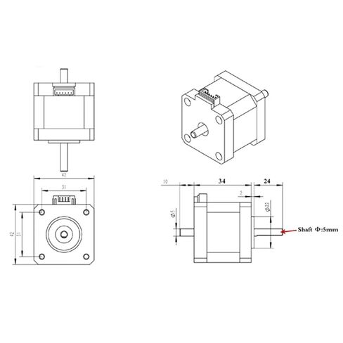 Dual Axis Stepper Motor 28N.cm 1.3A 2 Phase 4 Leads 17HS3401S-SZ 1.8 Degree 1Pcs(17HS3401S-SZ-1pcs) in Kuwait