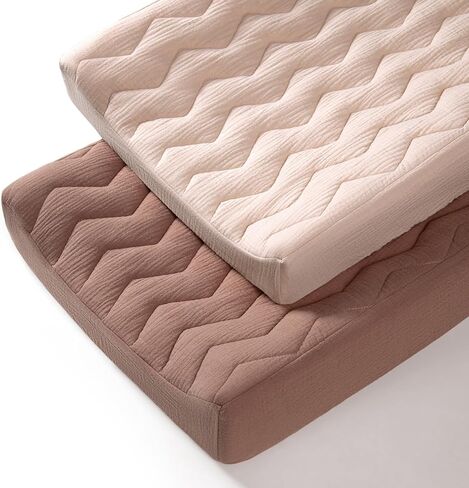 lulumoon Muslin Changing Pad Cover: Quilted Cotton Gentle on Baby's Skin | Soft & Breathable Changing Table Covers – Neutral Color Diaper Sheet for Nursery & Registry Gift - 32x16" Fit Standard Pad in Saudi Arabia