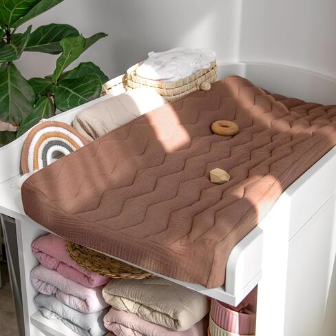 lulumoon Muslin Changing Pad Cover: Quilted Cotton Gentle on Baby's Skin | Soft & Breathable Changing Table Covers – Neutral Color Diaper Sheet for Nursery & Registry Gift - 32x16" Fit Standard Pad in Saudi Arabia