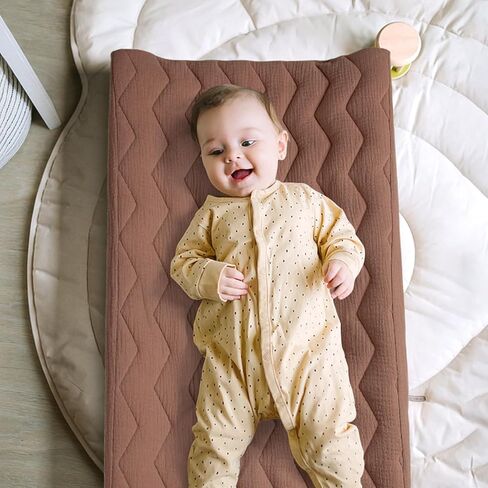 lulumoon Muslin Changing Pad Cover: Quilted Cotton Gentle on Baby's Skin | Soft & Breathable Changing Table Covers – Neutral Color Diaper Sheet for Nursery & Registry Gift - 32x16" Fit Standard Pad in Saudi Arabia