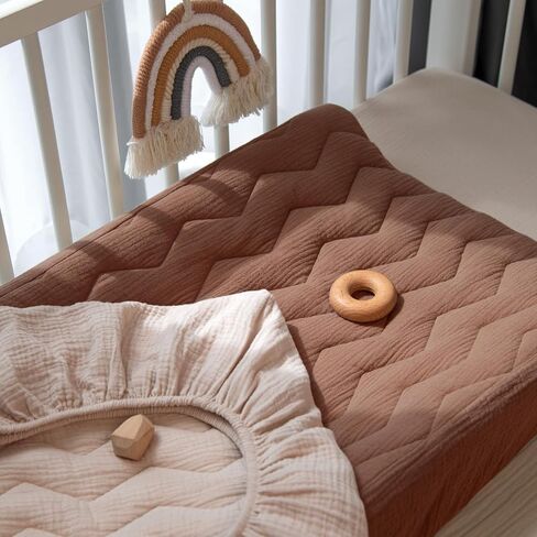 lulumoon Muslin Changing Pad Cover: Quilted Cotton Gentle on Baby's Skin | Soft & Breathable Changing Table Covers – Neutral Color Diaper Sheet for Nursery & Registry Gift - 32x16" Fit Standard Pad in Saudi Arabia