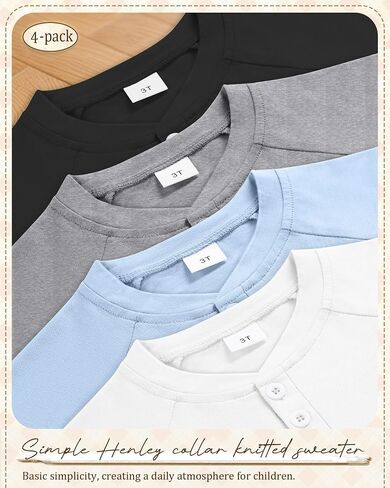 عبوة من 4 قمصان للأولاد بأكمام طويلة، تي شيرتات حرارية للفتيات من Henley للأطفال الصغار، قمصان كاجوال متماسكة للأطفال ملابس خريفية للجنسين in Kuwait