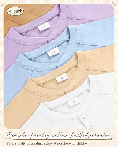 عبوة من 4 قمصان للأولاد بأكمام طويلة، تي شيرتات حرارية للفتيات من Henley للأطفال الصغار، قمصان كاجوال متماسكة للأطفال ملابس خريفية للجنسين in Kuwait