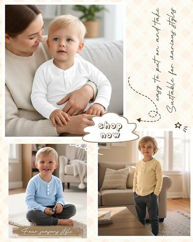 عبوة من 4 قمصان للأولاد بأكمام طويلة، تي شيرتات حرارية للفتيات من Henley للأطفال الصغار، قمصان كاجوال متماسكة للأطفال ملابس خريفية للجنسين in Kuwait