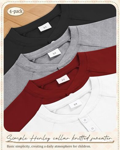 عبوة من 4 قمصان للأولاد بأكمام طويلة، تي شيرتات حرارية للفتيات من Henley للأطفال الصغار، قمصان كاجوال متماسكة للأطفال ملابس خريفية للجنسين in Kuwait