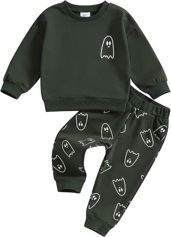 Toddler Boy Girl Halloween Outfit Embroidery Boo Crewneck Sweatshirt Ghost Pants Set Baby Fall Winter oversize Clothes in Saudi Arabia