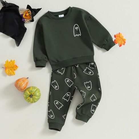 Toddler Boy Girl Halloween Outfit Embroidery Boo Crewneck Sweatshirt Ghost Pants Set Baby Fall Winter oversize Clothes in Saudi Arabia